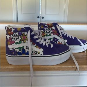 Flower Embroidery Glitter High Top Vans